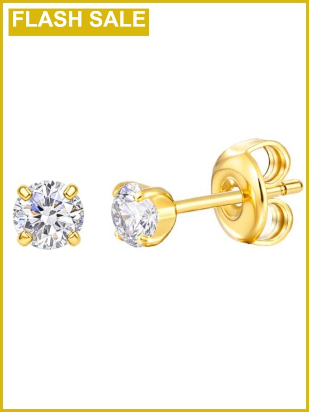 14K Gold Plated Stud Earrings 316L Round Cubic Zirconia for Women Men